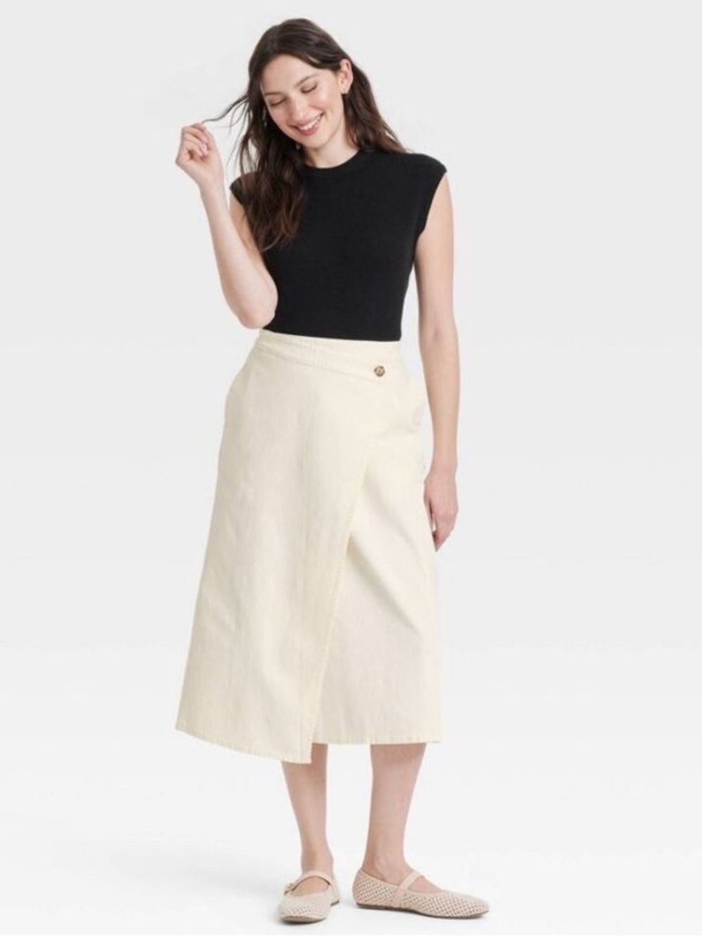 Universal Thread Women’s Cream Asymmetrical Midi Wrap Skirt Sz 8 NWT
